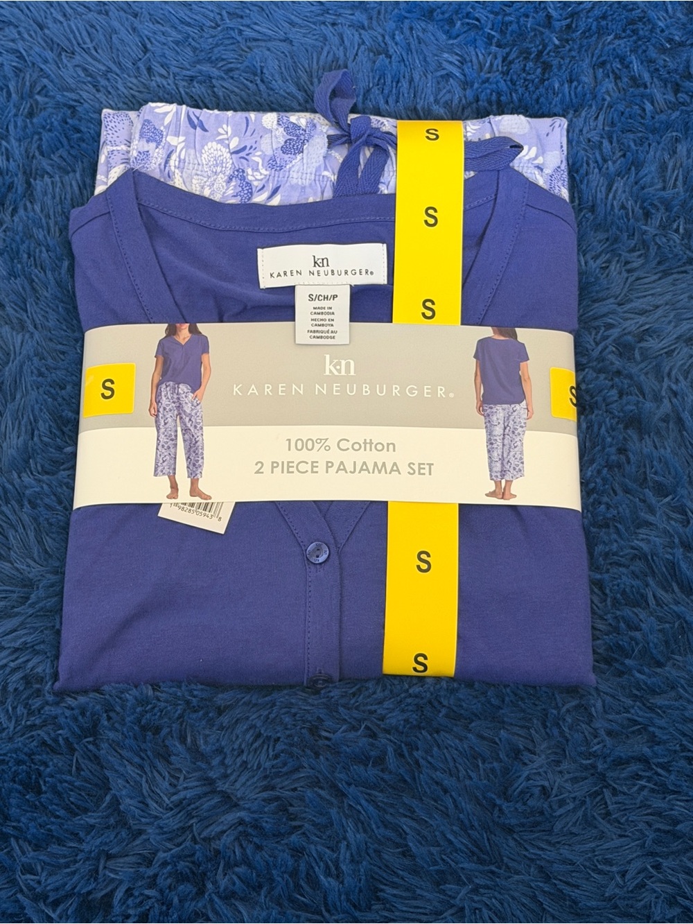 Karen Neuburger Purple 2-Piece Cotton Pajama Set with Floral Pants